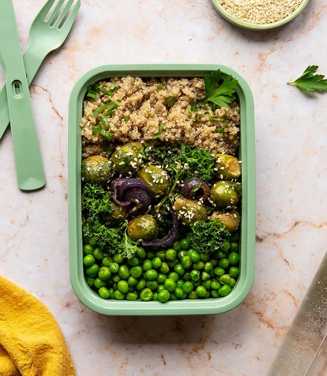 Tahini and soy glazed veg with quinoa