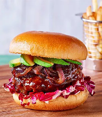 Gourmet Beef burger with caramelised red onions