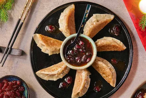 Cabbage & mushroom gyoza dumplings with cranberries