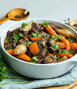 Slow-cooked beef in red wine