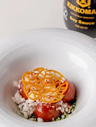 Tomato, red pepper, tomato snow