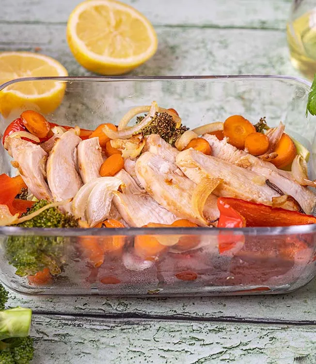 Soy-glazed chicken and veg bake