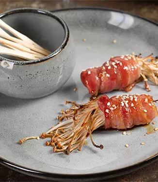 Japanese style enoki mushroom bacon wraps recipe