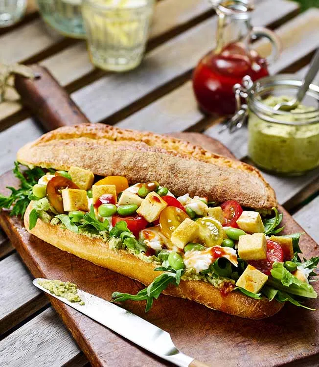 Burrata sandwich with tomato & tofu pesto