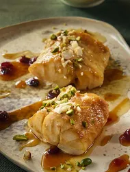 Cranberry and miso cod with nut topping