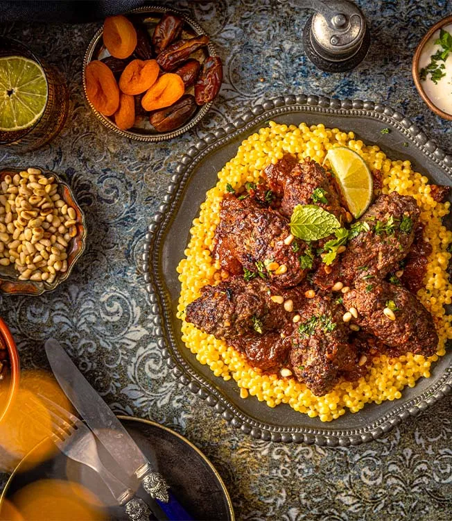 Beef kofta in rich tomato-soy sauce