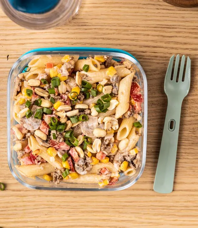 Beef and mushroom pasta salad