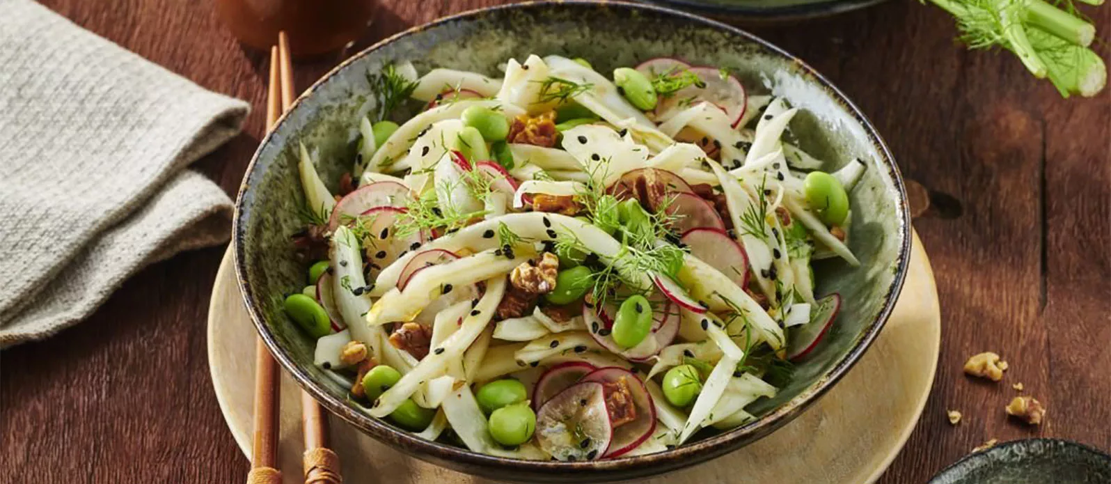 Fennel, Edamame and Walnut Salad with Ponzu dressing