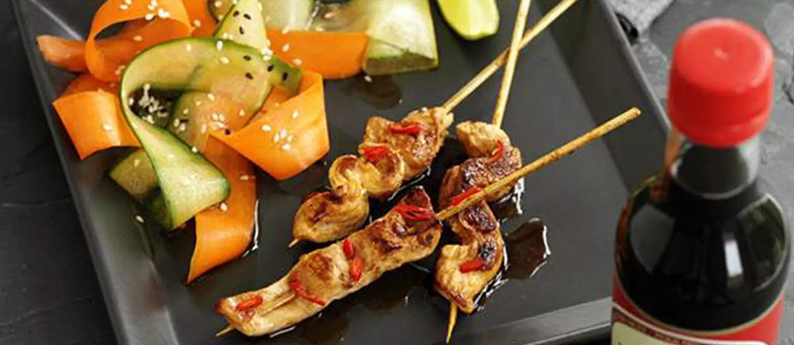 Japanese style teriyaki chicken skewers Kikkoman
