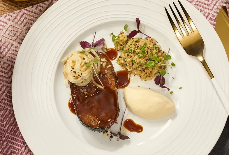 Braised beef shoulder with celeriac & quinoa