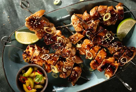 Grilled teriyaki chicken skewers