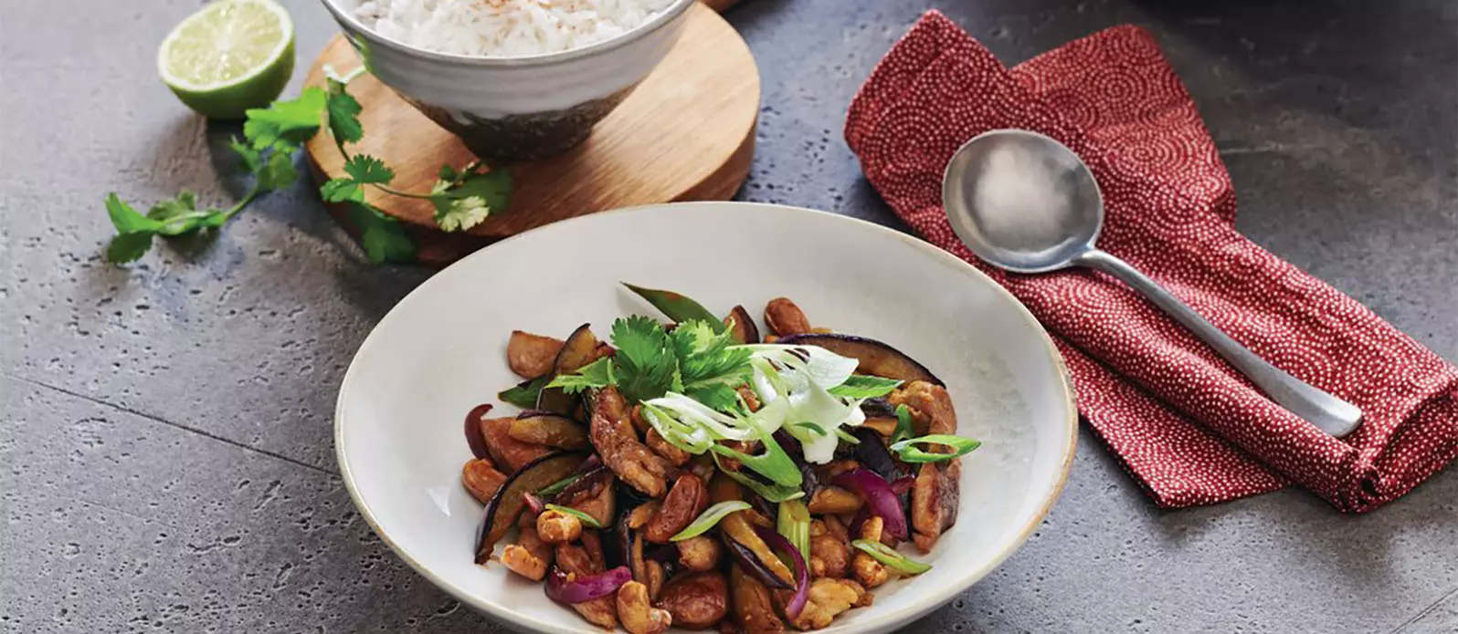 Chicken aubergine and cashew stir fry recipe Kikkoman