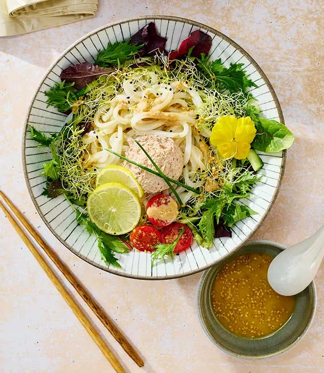 Oriental-style udon noodle salad