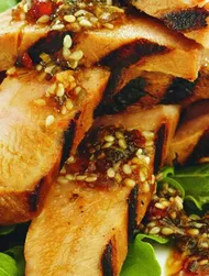 Pan seared teriyaki tuna steaks with chilli jam