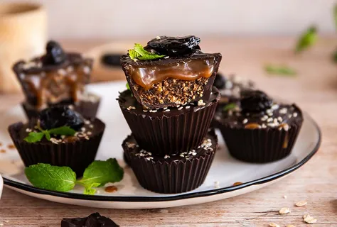 Vegan chocolate cups with miso caramel