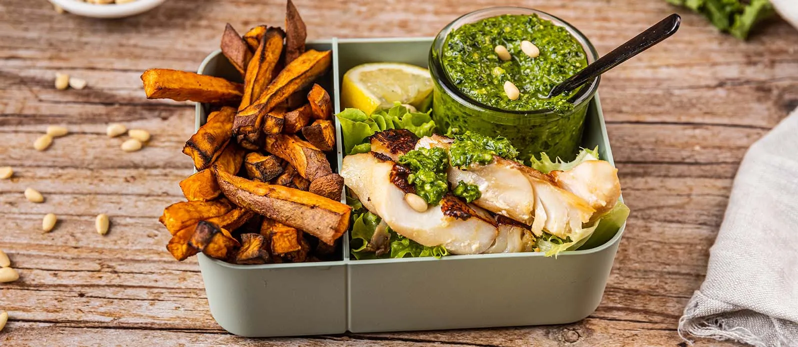 Grilled cod with sweet potato fries