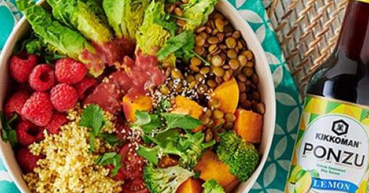 Lentil and Millet Salad Bowl with Raspberries | Kikkoman
