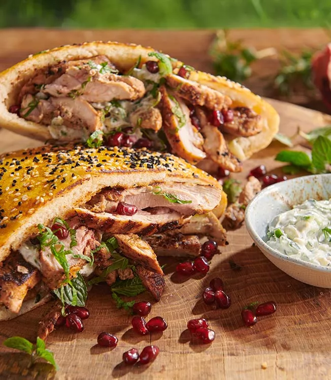 Chicken gyros with pita bread and tzatziki sauce