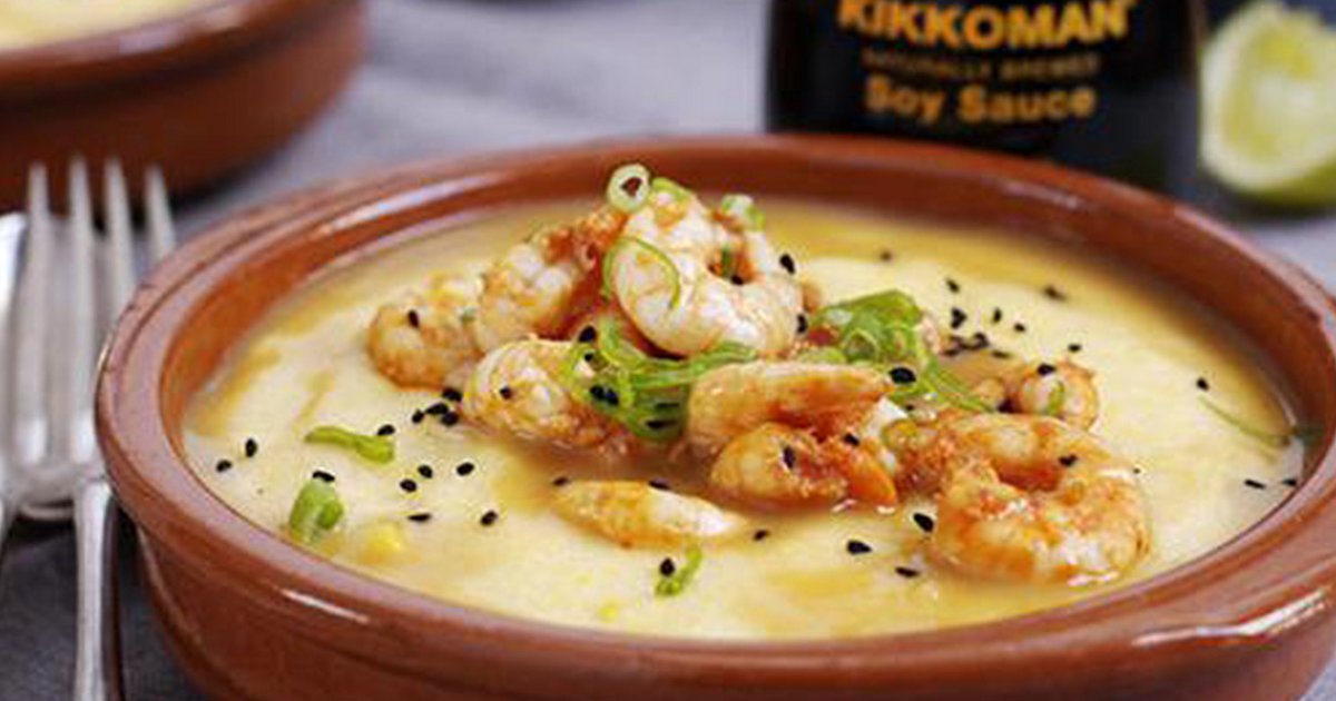 Creamy polenta with prawns | Kikkoman