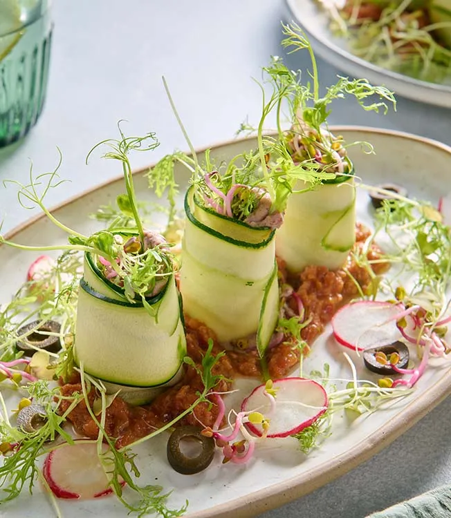 Courgette cannelloni with beans & peas