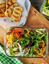 Vegetable Noodle Salad with Fried Halloumi