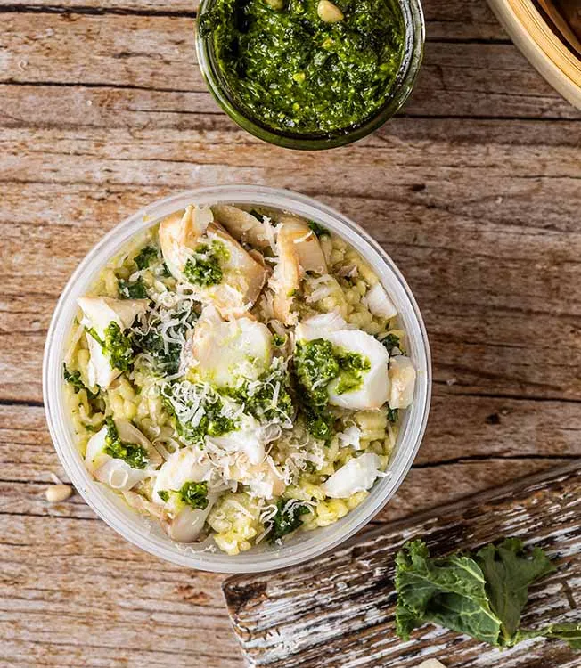 Creamy risotto with kale and cod