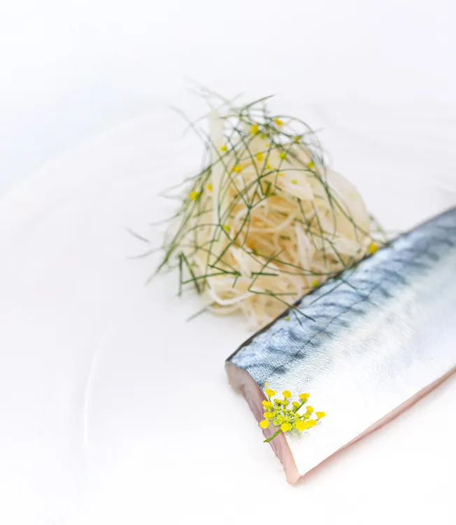 Kikkoman Soy and oyster marinated Mackerel, celeriac and fennel salad