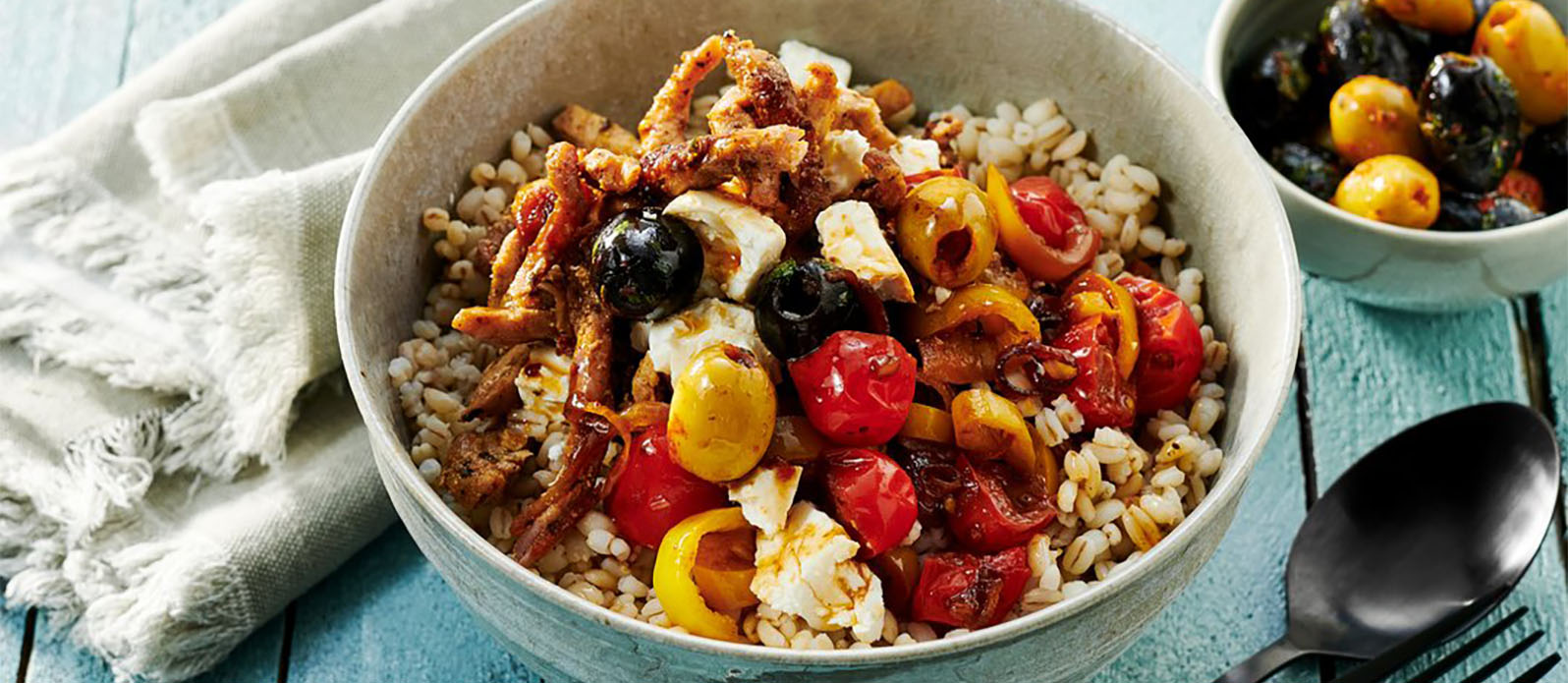 Greekstyle pork gyros bowl Kikkoman